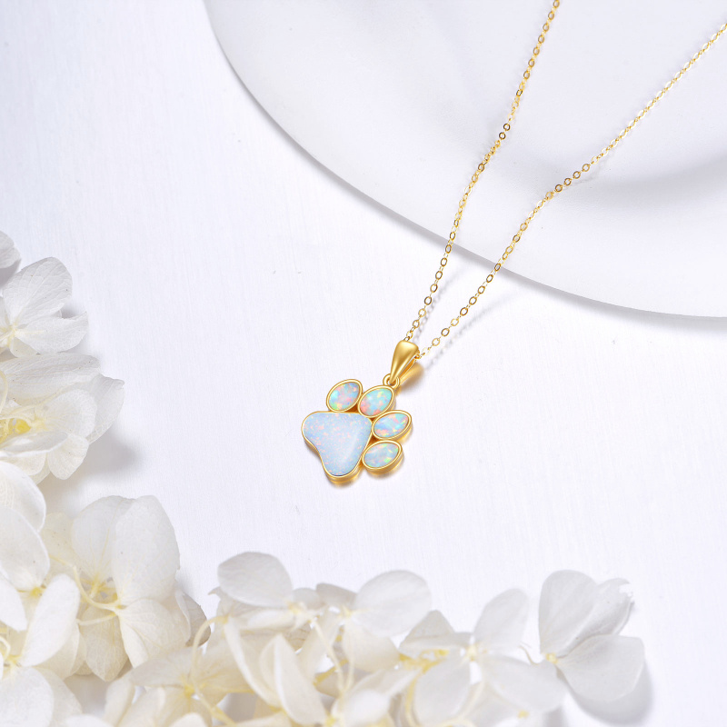 14K Gold Opal Footprints Pendant Necklace-3