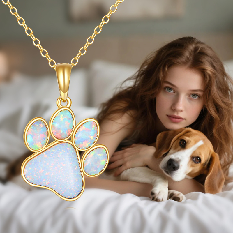 14K Gold Opal Footprints Pendant Necklace-5