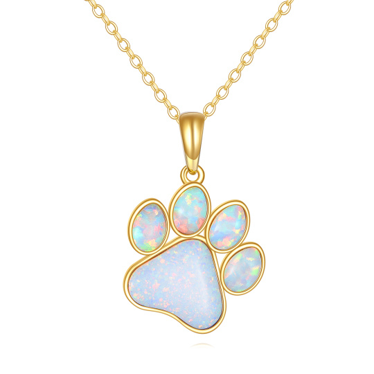 10K Gold Opal Footprints Pendant Necklace