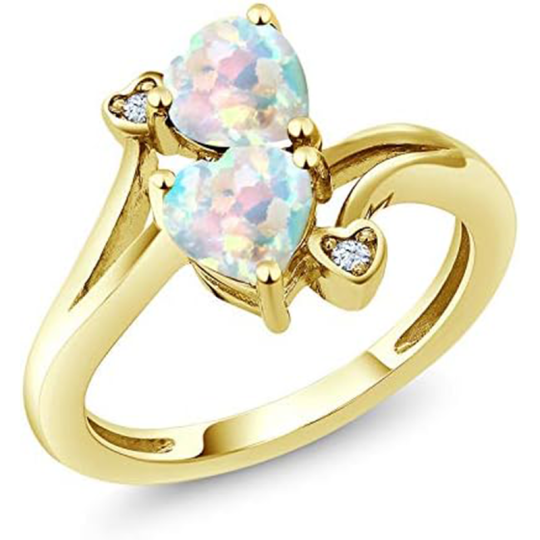 Toi et Moi Verlobungsring aus 10-karätigem Roségold mit 2 Karat herzförmigem Opal