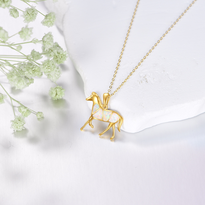 18K Gold Opal Horse Pendant Necklace-4