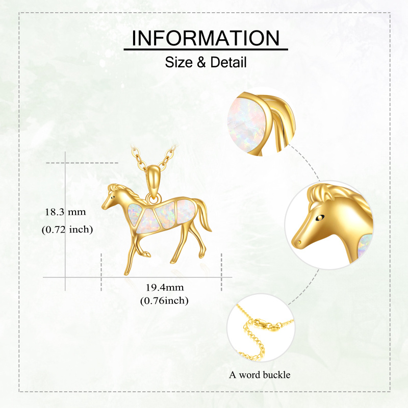 18K Gold Opal Horse Pendant Necklace-5
