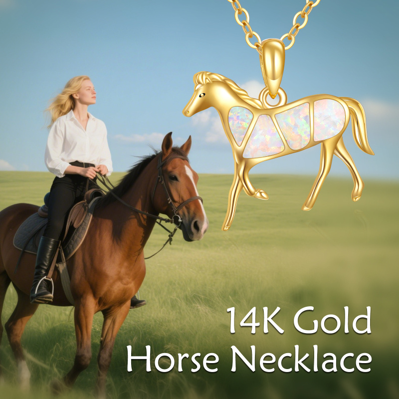 18K Gold Opal Horse Pendant Necklace-6