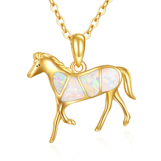10K gouden hangerketting met opaalpaard