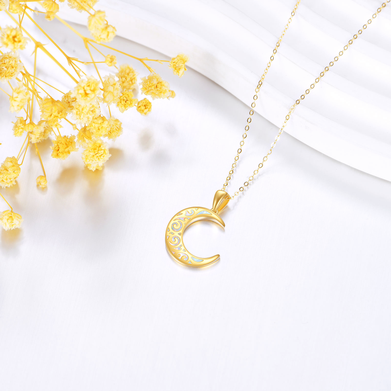 18K Gold Opal Moon Pendant Necklace-3