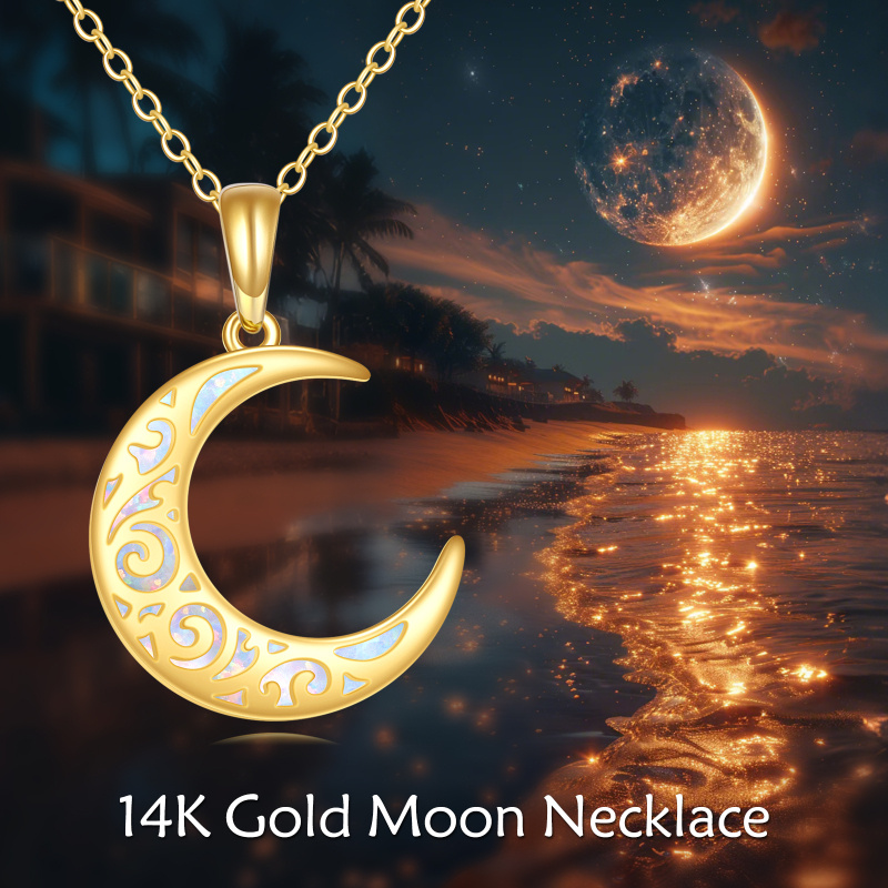 18K Gold Opal Moon Pendant Necklace-5