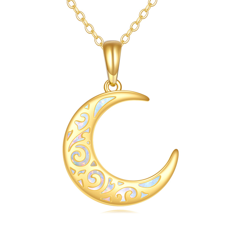 18K Gold Opal Moon Pendant Necklace-1