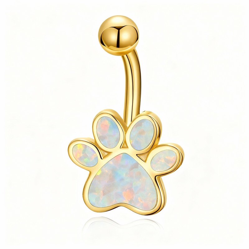10K Gold Opal Paw Belly Button Ring-1