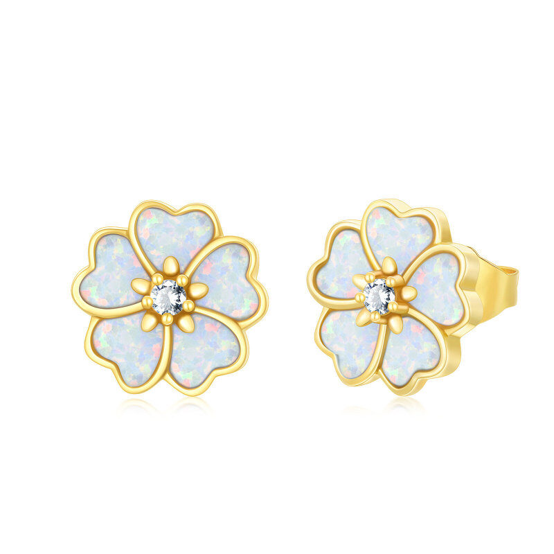 Pendientes de botón de oro de 10 quilates con ópalo y forma de flor de melocotón-1