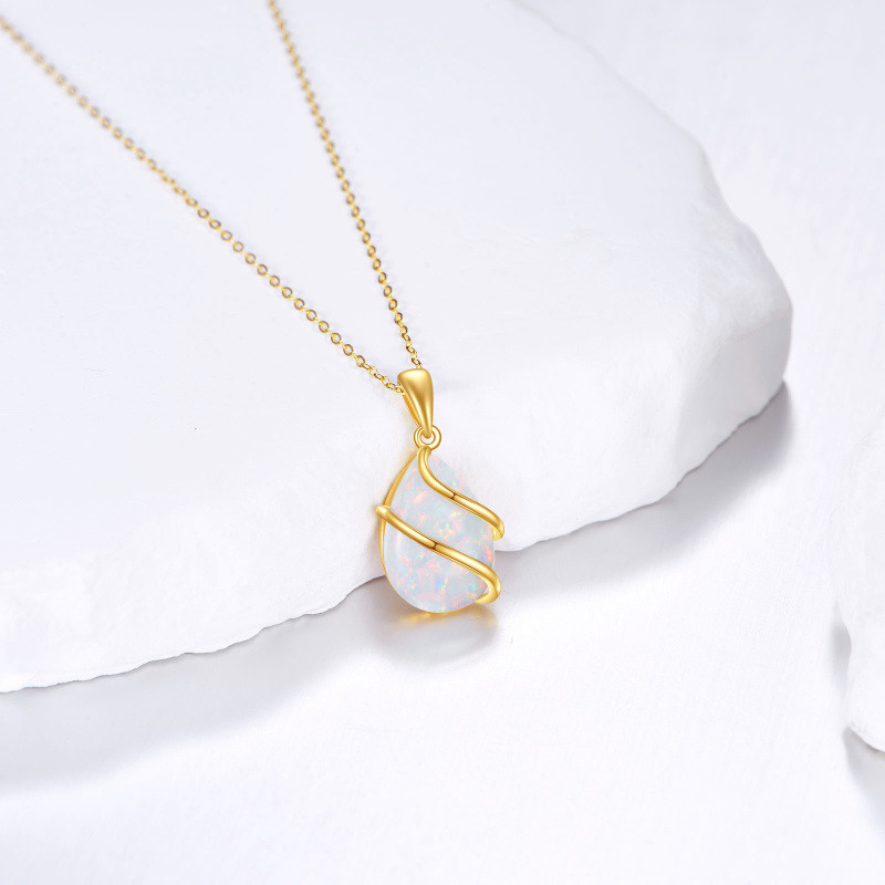 10K Gold Opal Pendant Necklace-3