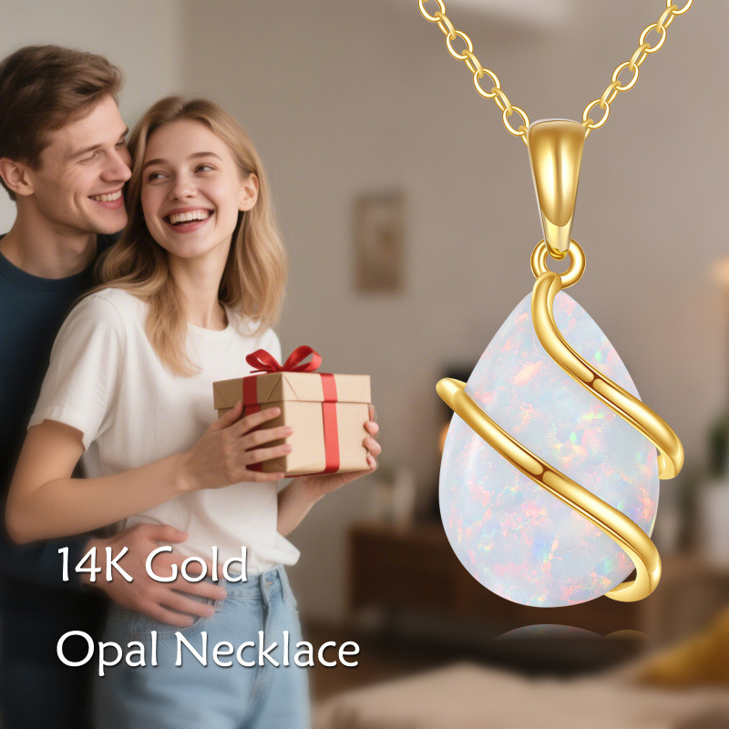 10K Gold Opal Pendant Necklace-5