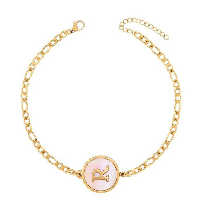 Pulsera con dije de ópalo y inicial personalizada en oro de 14 quilates para mujer.-1