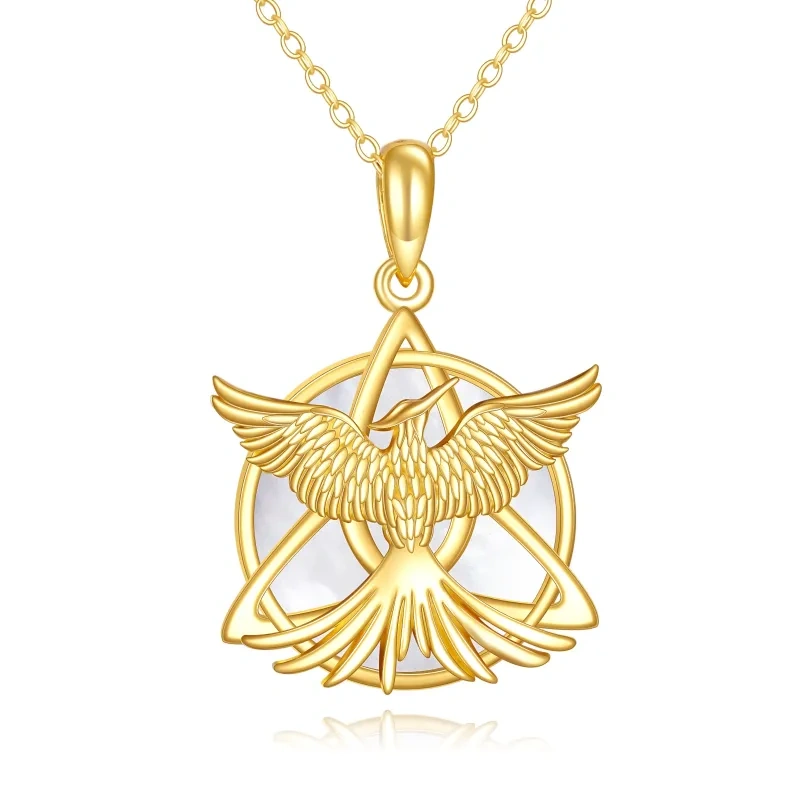 Collier pendentif en or 10 carats avec opale, phénix et nœud celtique-1