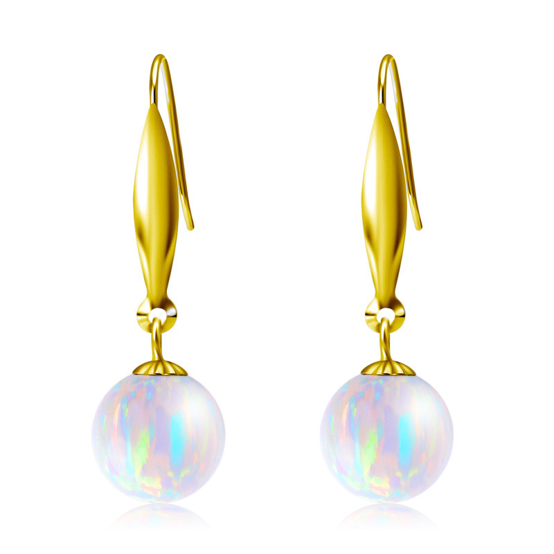 Pendientes redondos de oro de 14 quilates con ópalo-1