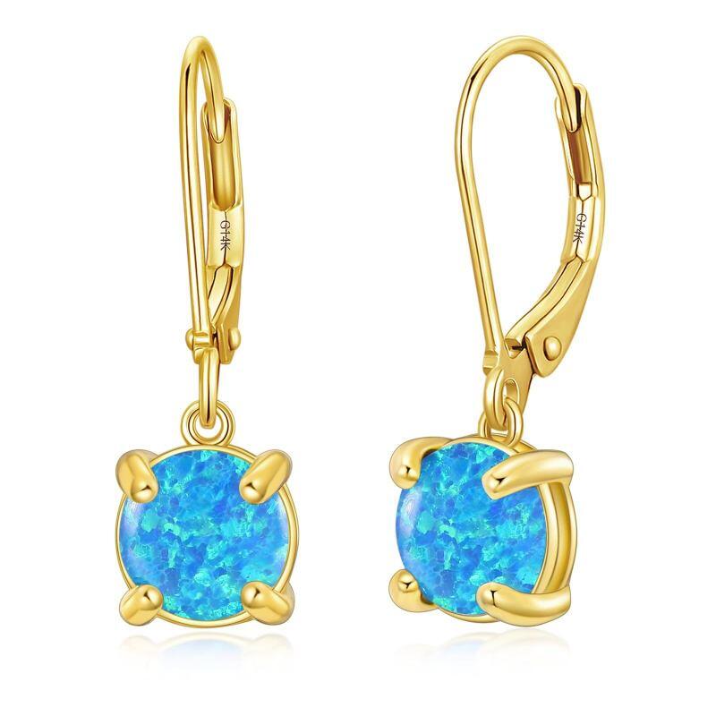 14K Gold Opal Round Lever-back Earrings for Women-1