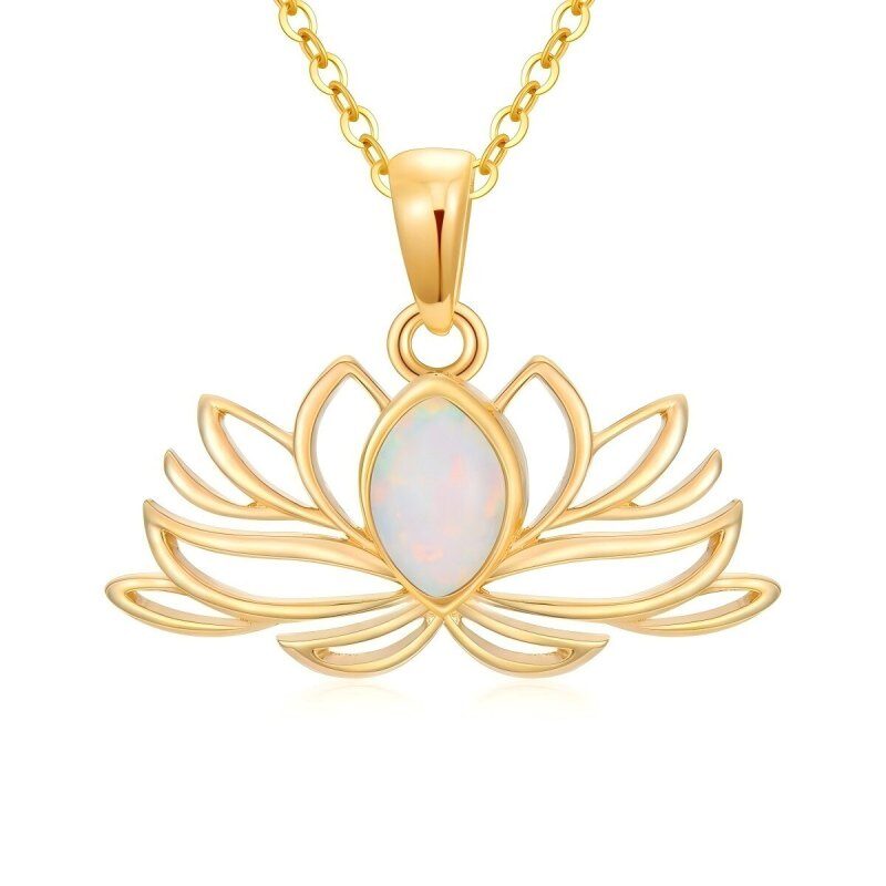 Lotus-Anhänger-Halskette aus 14-karätigem Gold mit Opal-1