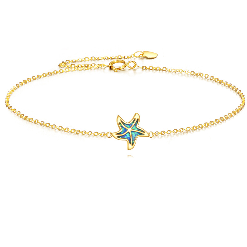 14K Gold Opal Starfish Single Layer Charm Anklet-1