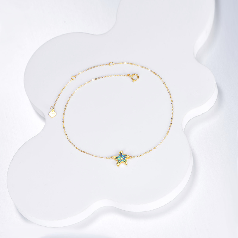 14K Gold Opal Starfish Single Layer Charm Anklet-3