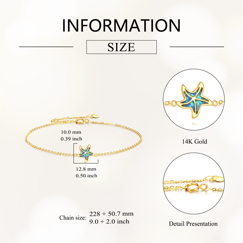 14K Gold Opal Starfish Single Layer Charm Anklet-4