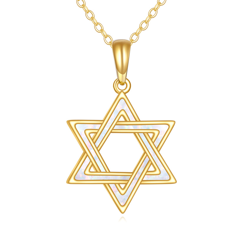 14K Gold Opal Star Of David Pendant Necklace-1