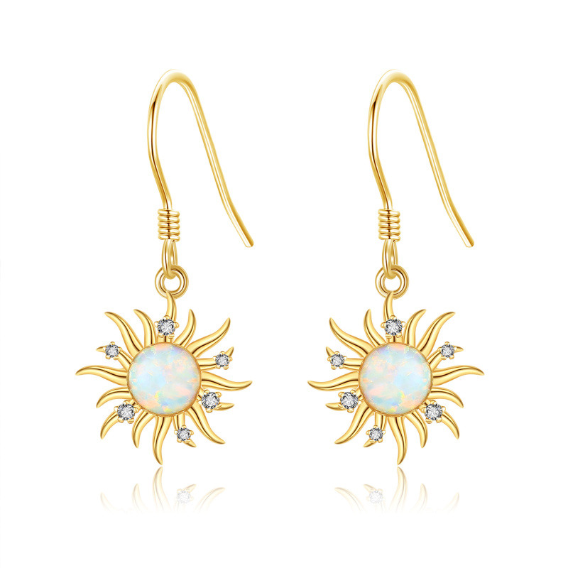 Pendientes colgantes de ópalo con forma de sol en oro de 18 quilates-1