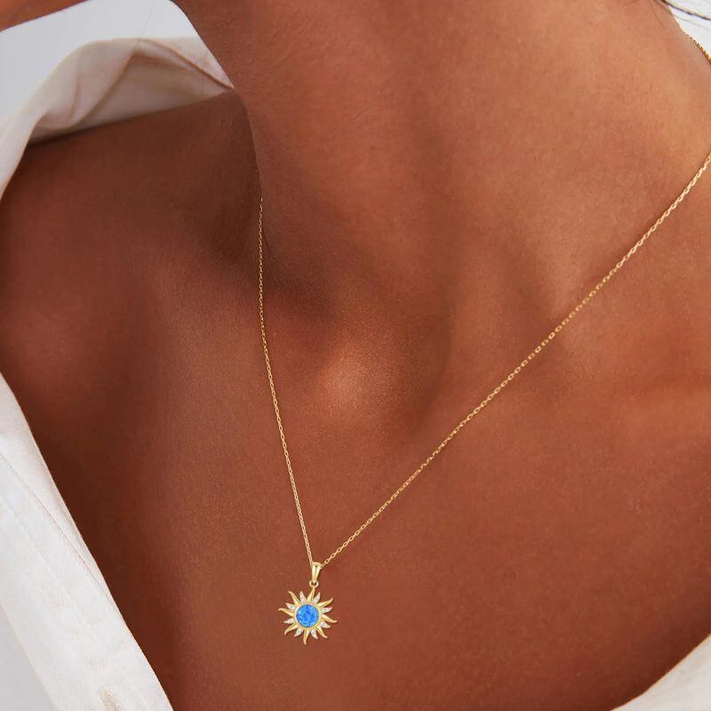 10K Gold Opal Sun Pendant Necklace-3