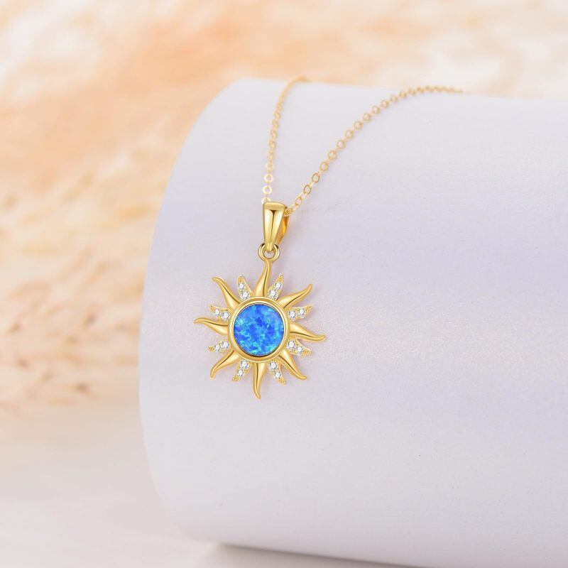 10K Gold Opal Sun Pendant Necklace-4