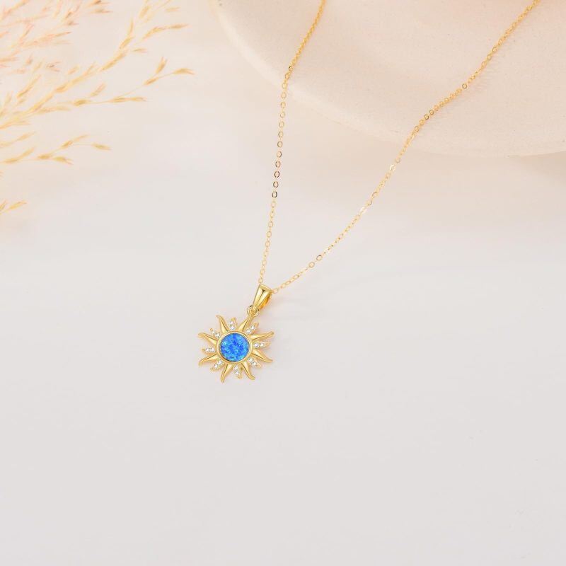 10K Gold Opal Sun Pendant Necklace-5