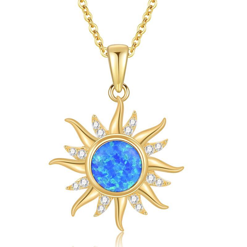 10K Gold Opal Sun Pendant Necklace-1
