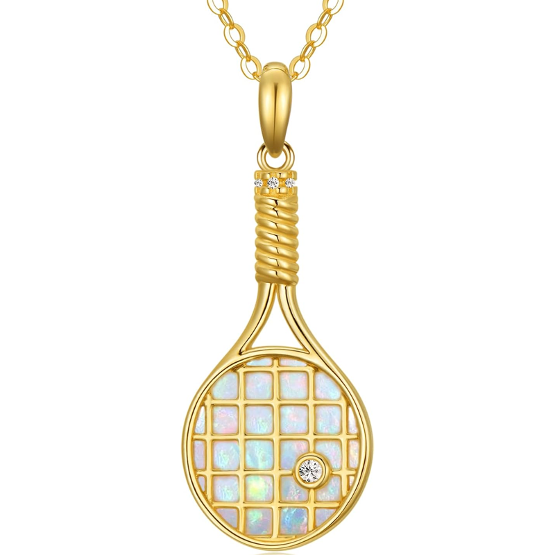 Tennisschläger-Halskette aus 14-karätigem Gold mit Opal für Damen-1