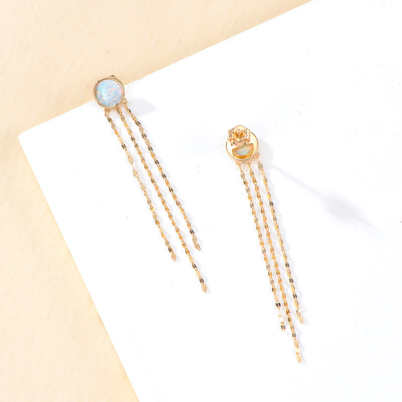 10K Gold Opal Tile Chain Stud Earrings-3