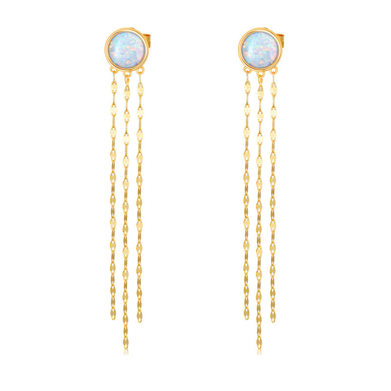 10K Gold Opal Tile Chain Stud Earrings-1