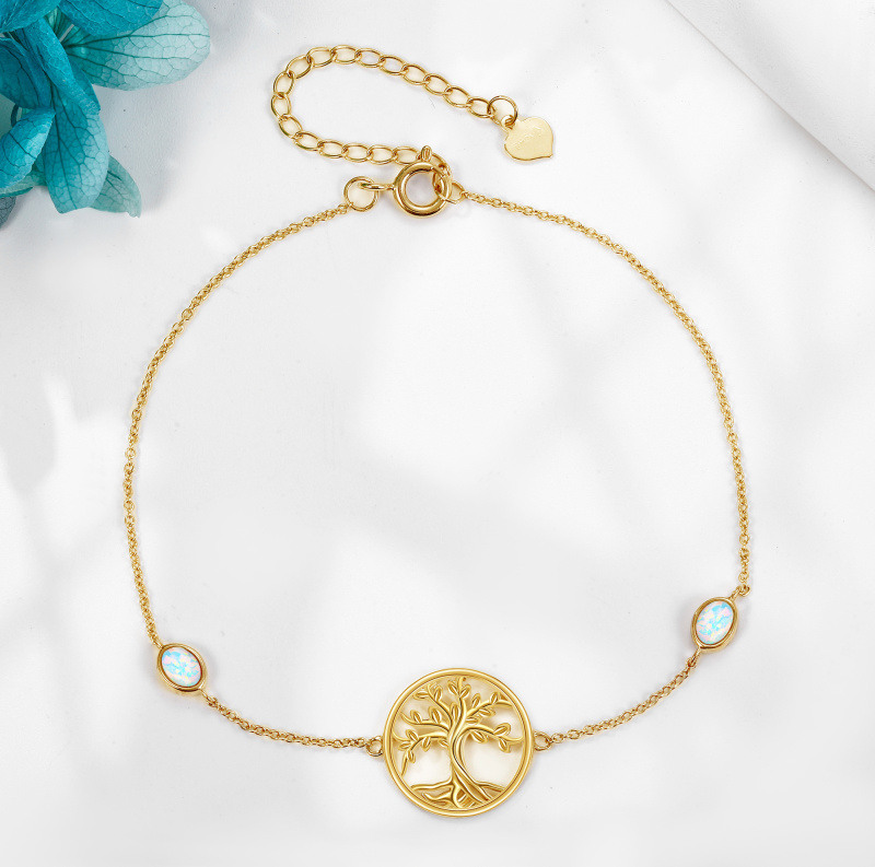 Bracelet Arbre de vie en or 10 carats avec opale pour femme-3