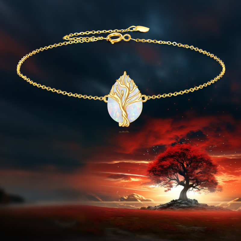 14K Gold Opal Tree Of Life Charm Bracelet-5