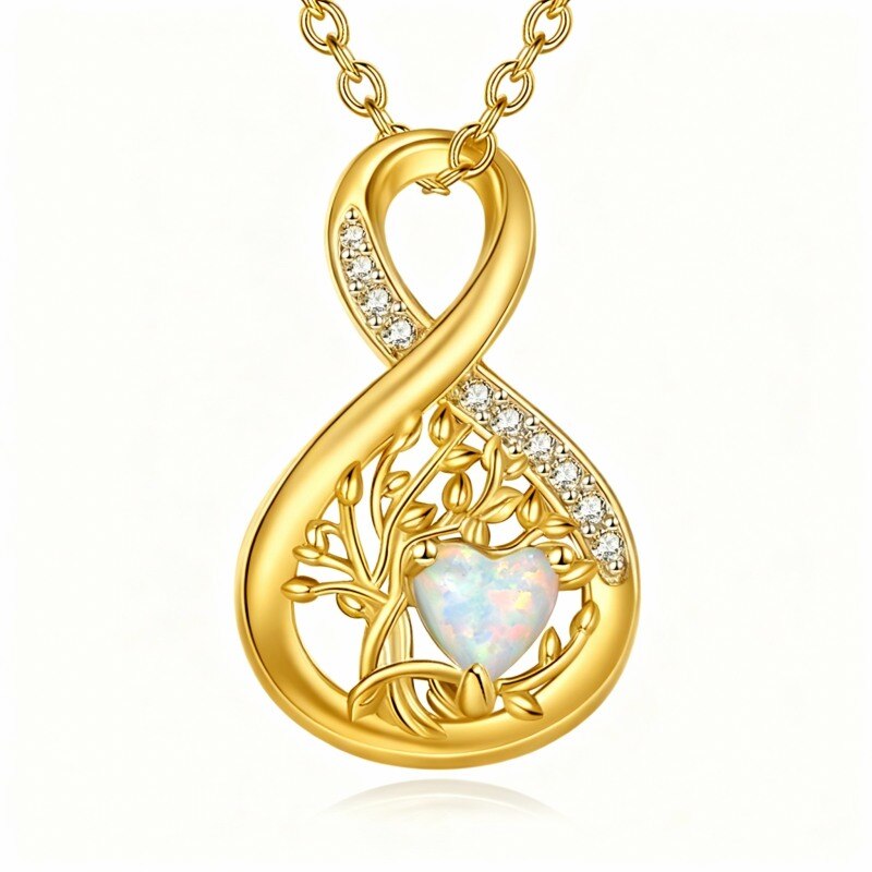 Collier pendentif Arbre de Vie et symbole de l'infini en or 18 carats et opale-1