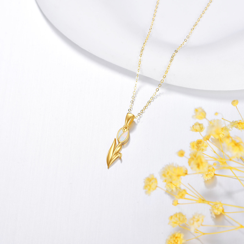 Collier pendentif tulipe en or 10K avec opale-3