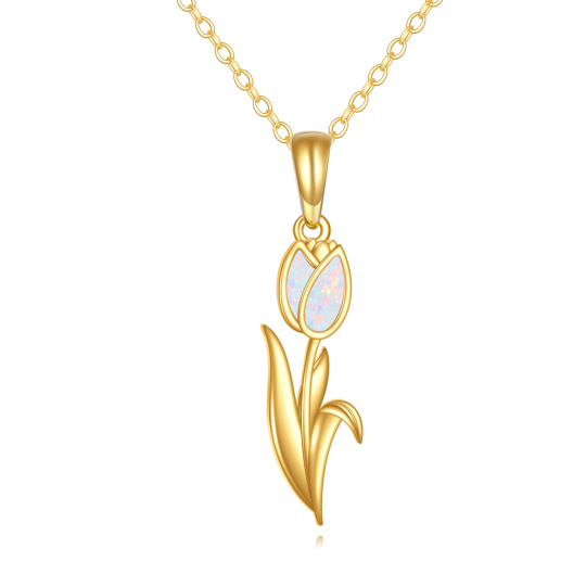 10K Gold Opal Tulip Pendant Necklace