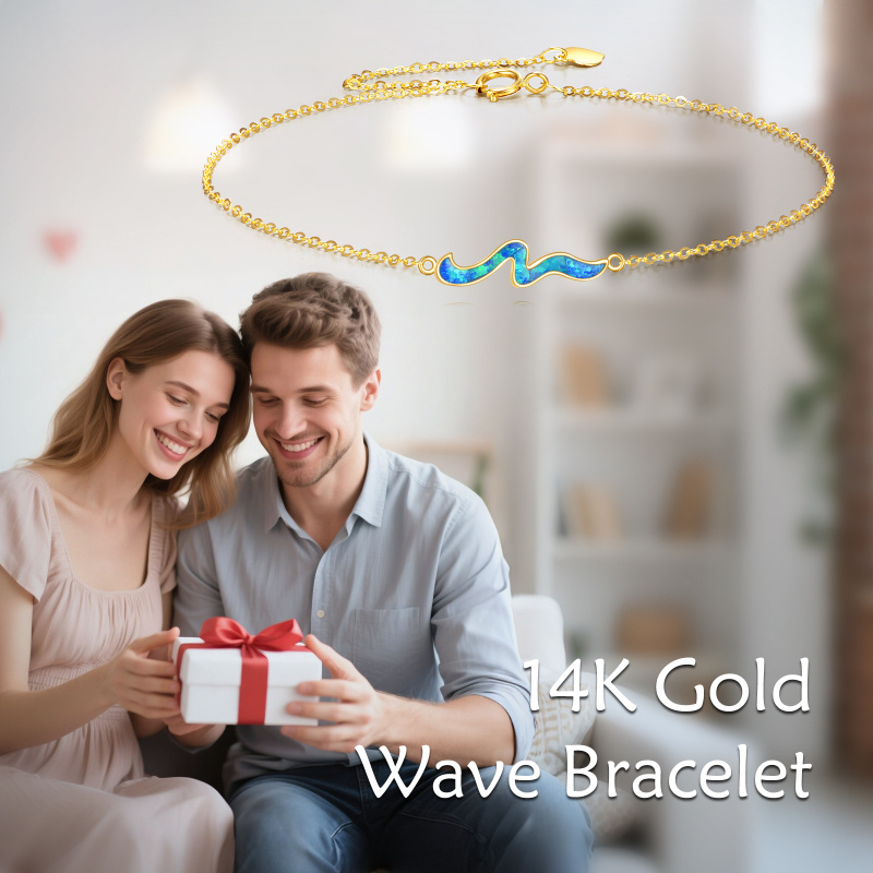 18K Gold Opal Waves Charm Bracelet-5