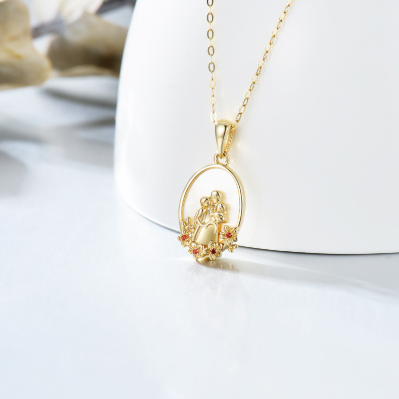 Halskette mit ovalem Abalone-Schalentier-Kubikzirkonia-Anhänger aus 14-karätigem Gold für Eltern und Kinder für Mutter-3