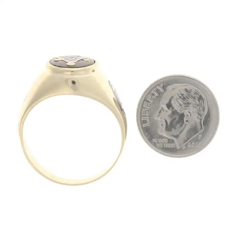 10K Gold Oval Cut Agate Freemason Signet Ring for Men-5