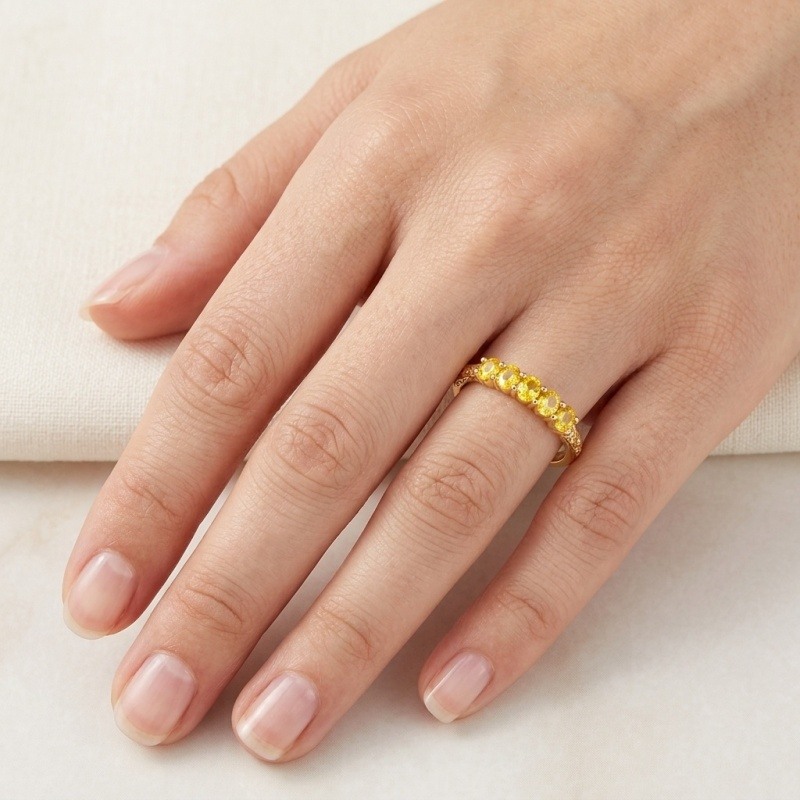 10K Gold Oval Cut Citrine Wedding Ring-2