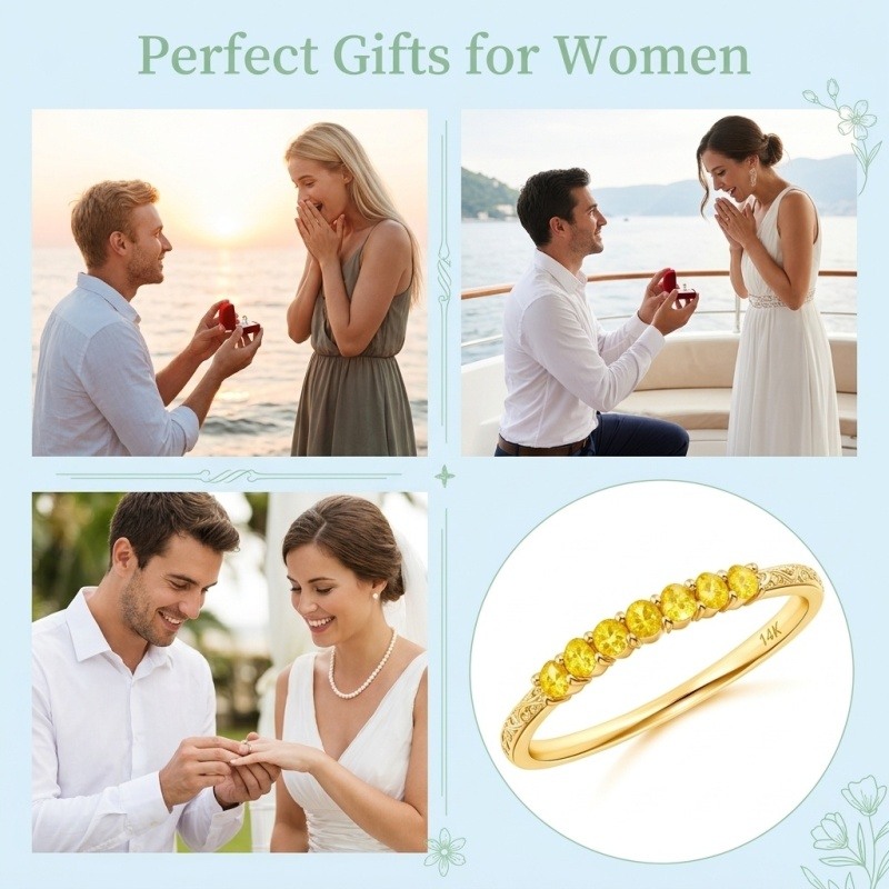 10K Gold Oval Cut Citrine Wedding Ring-4