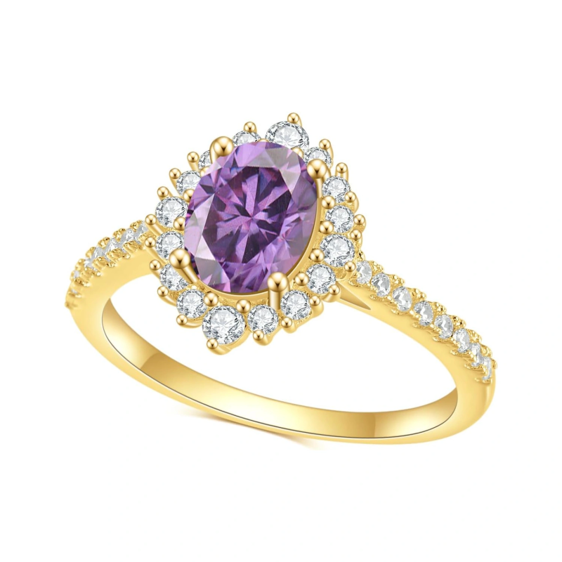 Verlobungsring aus 18-karätigem Gold mit ovalem Amethysten und individuellem Halo-Fassung-1