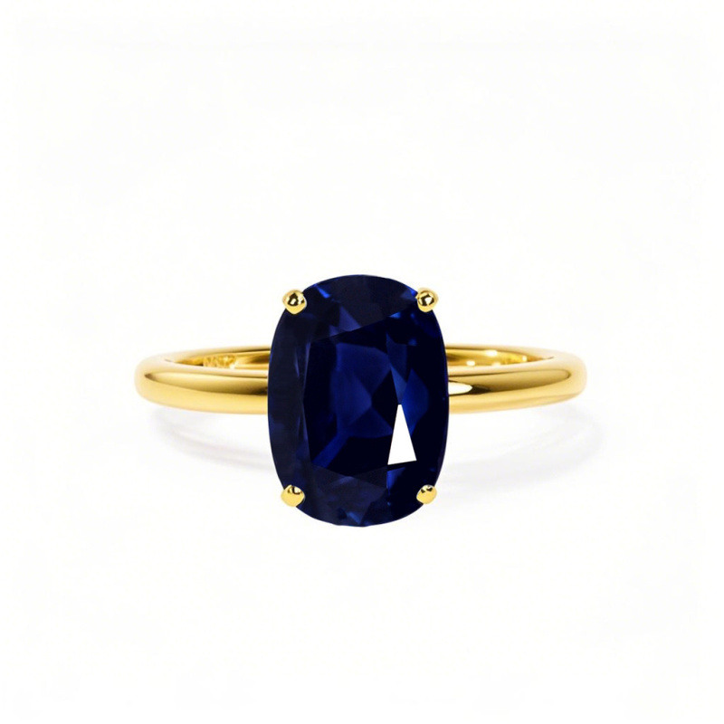 Bague de fiançailles en or 14 carats avec saphir ovale, bague d'anniversaire en pierre précieuse-1