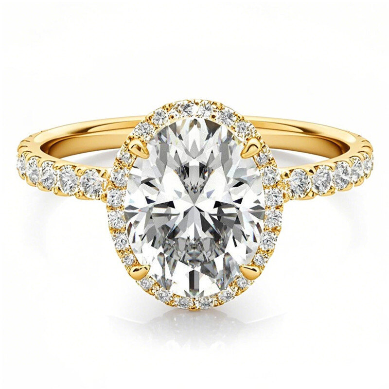 10K Gold Oval Cut Moissanite Halo Engagement Ring-1