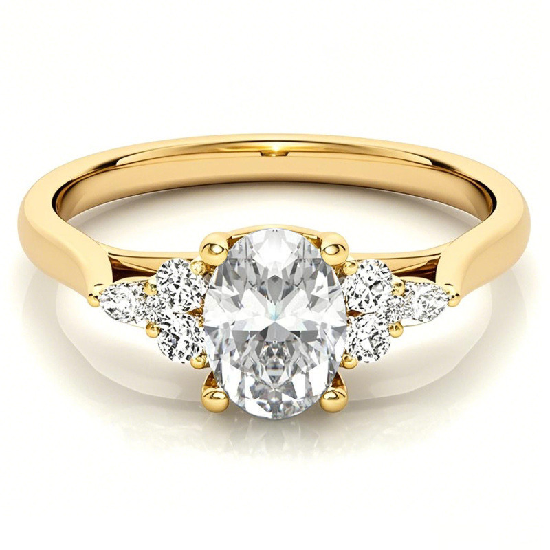 18K Gold Oval Cut Moissanite Sidestone Engagement Ring-1