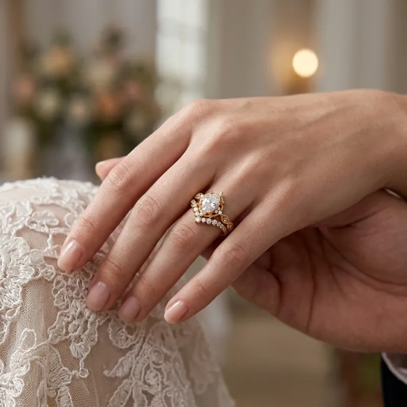 Bagues de couple en or 18K avec moissanite taillée en ovale-3