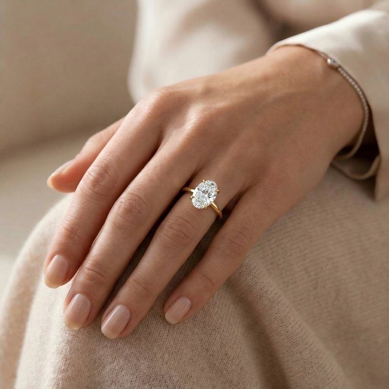 Anillo de compromiso de moissanita con corte ovalado en oro de 18 quilates-3