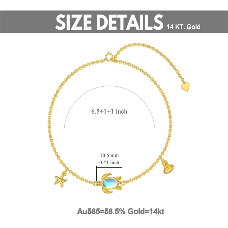 Bracelet en or 18K avec pendentif tortue en pierre de lune de forme ovale-5