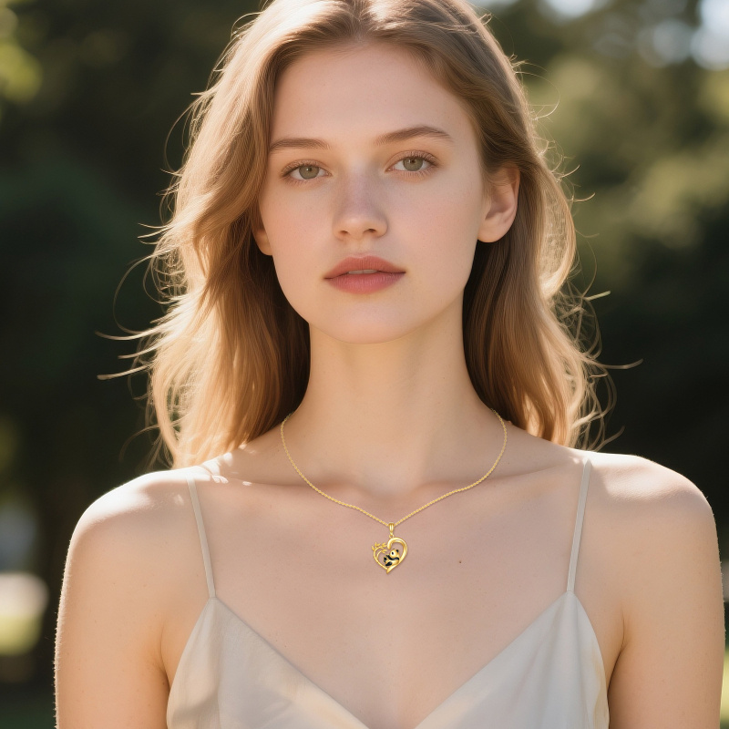 18K Gold Panda & Bamboo Pendant Necklace-2